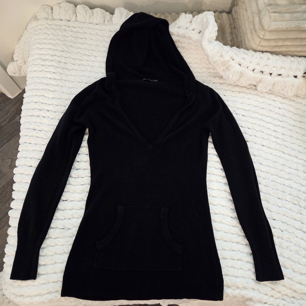 Womens Small Western Connection Black Sweater With Hoodie Y2k V-neck